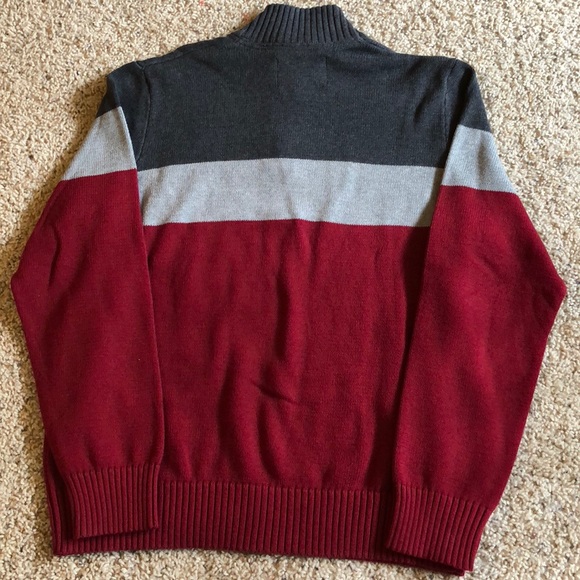 Gray & Dark Red Eddie Bauer Zip Up Sweater - Picture 2 of 3